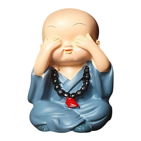 NSESSHome Baby Buddha Statue,4Pcs Resin Mini Brazil Lucky Wood with Straw Hat,Cute Monk Buddha Decor for Potted Plants, Car Dashboard, Home, Office, Table