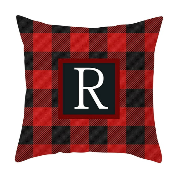 NSESSHome Christmas Initial Letter Check Plaid Pillow Covers, 18 x 18 inches Red and Black Farmhouse Pillow Cases, Cotton Linen Throw Pillow Covers Cushion Case for Home Decor Car Bed Sofa Couch