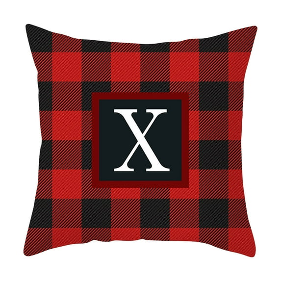 NSESSHome Christmas Initial Letter Check Plaid Pillow Covers, 18 x 18 inches Red and Black Farmhouse Pillow Cases, Cotton Linen Throw Pillow Covers Cushion Case for Home Decor Car Bed Sofa Couch