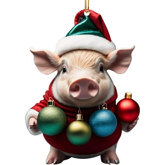 NSESSHome Christmas Pig Ornaments, Glittered Festive Piglet Ornaments for Holiday Decor, Farm Animal Christmas Tree Ornaments