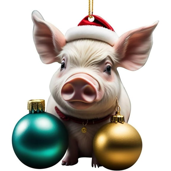 NSESSHome Christmas Pig Ornaments, Glittered Festive Piglet Ornaments for Holiday Decor, Farm Animal Christmas Tree Ornaments