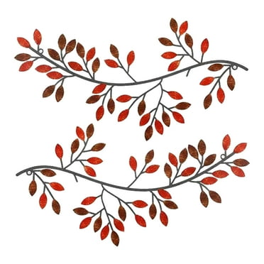 NSESSHome 2Pcs Metal Tree Leaf Wall Decor Vine Olive Branch Leaf Wall Art Wrought Iron Scroll Sculptures Above the Bed, Living Room, Outdoor Decoration