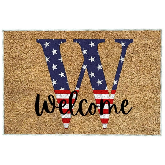 NSESSHome 4th of July Door Mat, Welcome Patriotic Outdoor Mat for Front Door, Fourth of July American Flag Stars Stripes Farmhouse Non Slip Doormat for Entrance Entryway Outside