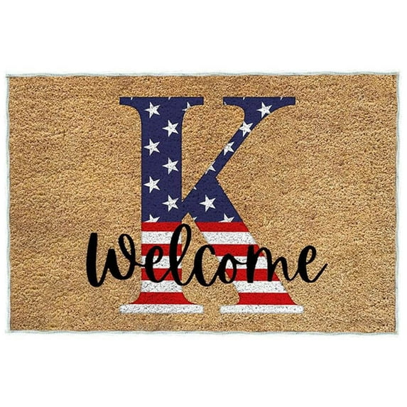 NSESSHome 4th of July Door Mat, Welcome Patriotic Outdoor Mat for Front Door, Fourth of July American Flag Stars Stripes Farmhouse Non Slip Doormat for Entrance Entryway Outside