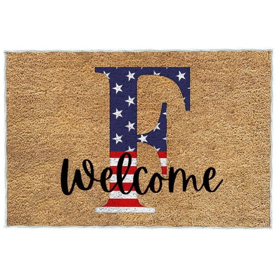 NSESSHome 4th of July Door Mat, Welcome Patriotic Outdoor Mat for Front Door, Fourth of July American Flag Stars Stripes Farmhouse Non Slip Doormat for Entrance Entryway Outside