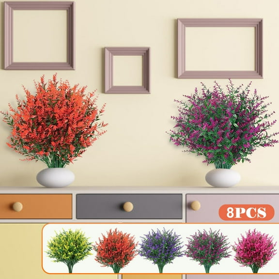 NSESSHome Artificial Lavender Flowers 8 Bundles Fake Flowers No Fade Faux Plastic Plants