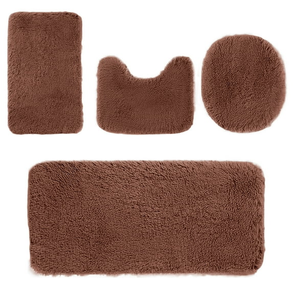 NSESSHome Bathroom Rugs Set 4 Piece, Solid Color Bath Mat Set, Toilet Rug Set, Strong Absorbent, Non-Slip, Ultra Soft, Easy to Clean