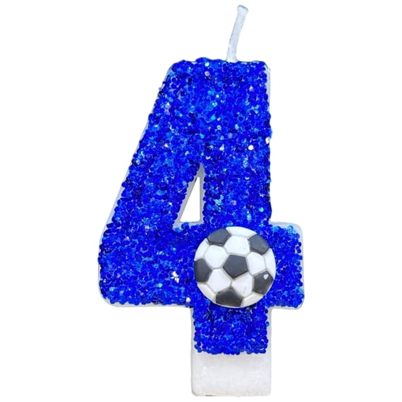 NSESSHome Clearance Birthday Number Candles Blue Soccer Number 4 Birthday Candles for Cake, Fun Glitter Birthday Candles Cake Cupcake Topper for Kids Adults Party Anniversary Supplies