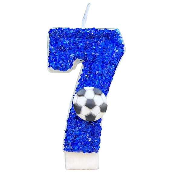 NSESSHome Birthday Number Candles Blue Soccer Number 7 Birthday Candles for Cake, Fun Glitter Birthday Candles Cake Cupcake Topper for Kids Adults Party Anniversary Supplies