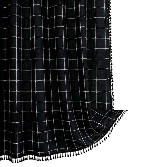 NSESSHome Boho Farmhouse Shower Curtain, Linen Rustic Fabric Shower Curtain Set with Tassel, Water Repellent, Bohemian Vintage Country Cloth Shower Curtains for Bathroom, 35.4x70.8 Inches