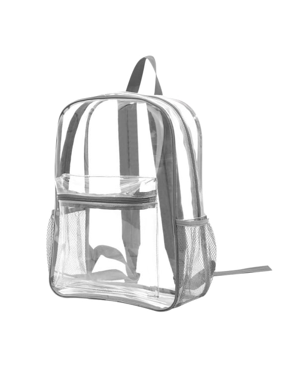 NSESSHome Clear Backpack for School - Large Heavy Duty Clear Bookbag, See Through PVC Transparent Backpacks for College Work, Gray (for age 12 above)