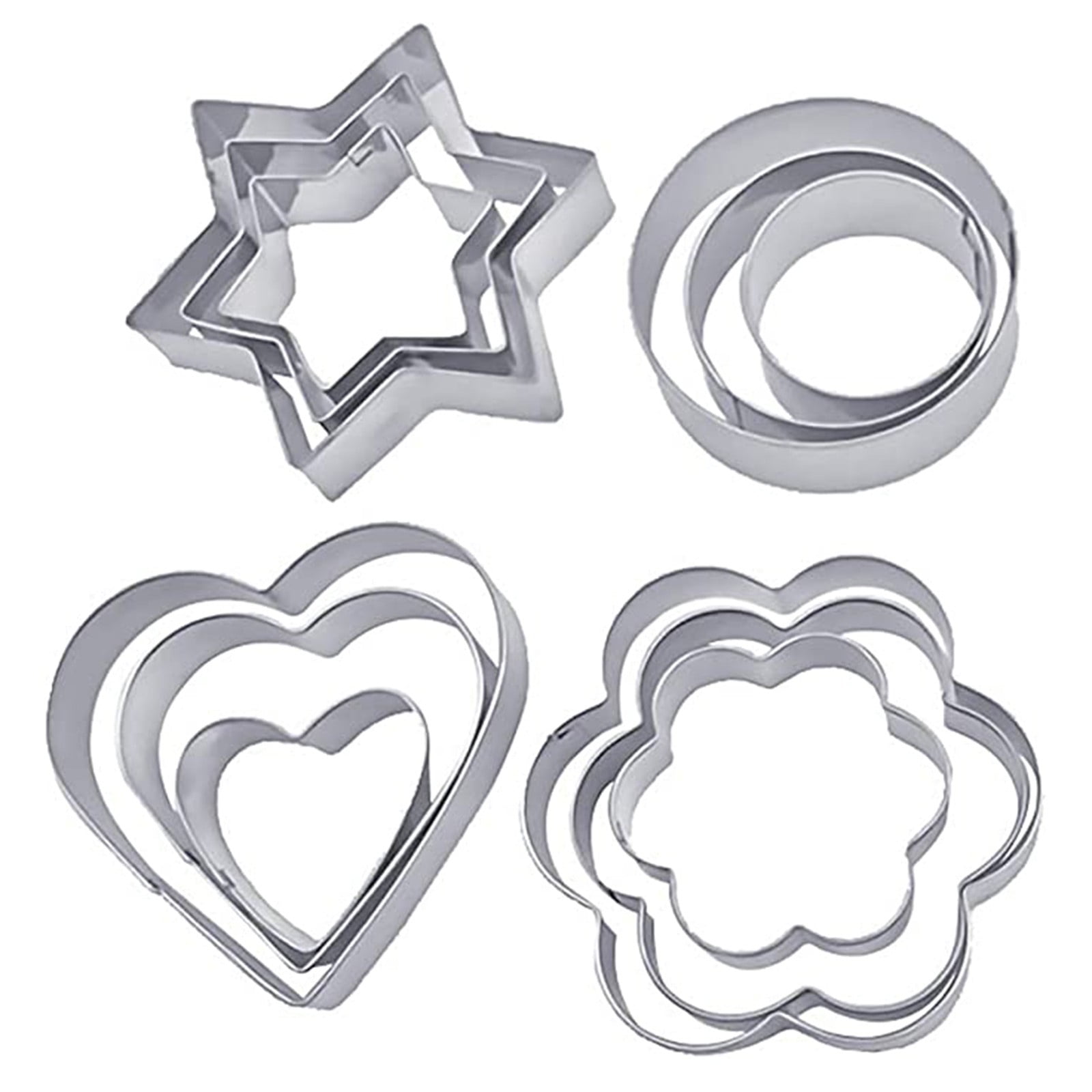 NSESSHome 12PCS Cookie Cutters Shapes Baking Set, Flower Round Heart Star Shape Biscuit Stainless Steel Metal Molds Fruit Vegetable Cutter for Kitchen Baking Halloween Christmas Small Cookie Cutters