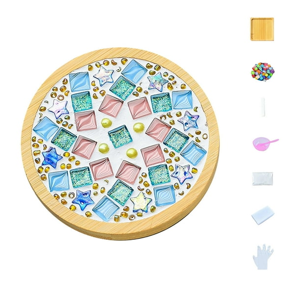 NSESSHome Crafts Mosaicss Tile Set Wooden Cup Mats Mixed Color Mosaicss Set Crafts Pack 6ml