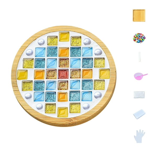 NSESSHome Crafts Mosaicss Tile Set Wooden Cup Mats Mixed Color Mosaicss Set Crafts Pack 6ml