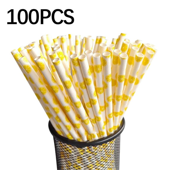 NSESSHome Disposable Kraft Paper Straw Cool Summer Fruit Pattern Paper Straw