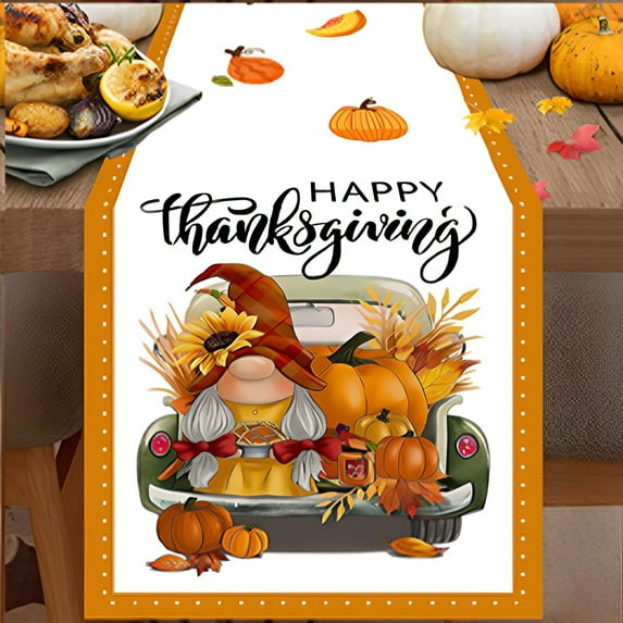 NSESSHome Fall Gnomes Pumpkin Table Runner 13x72 Inch Autumn Leaves Harvest Thanksgiving Kitchen Dining Table Decoration for Indoor Outdoor Home Party Decor