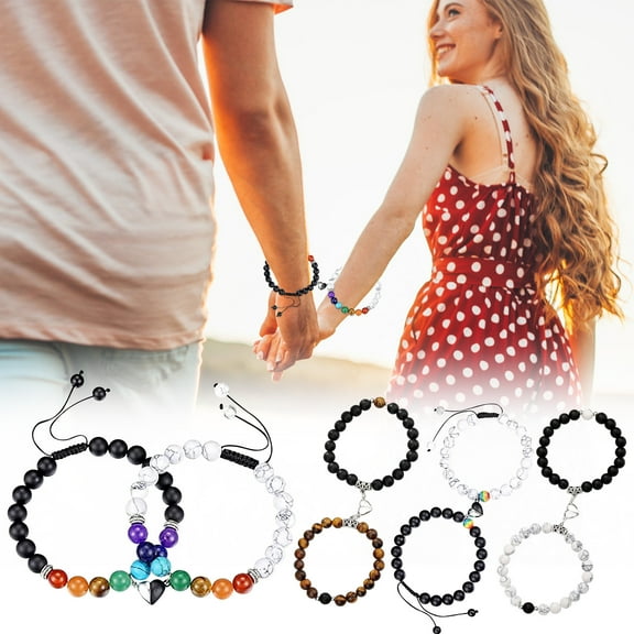 NSESSHome Frosted White Turquoise Couple Bracelet Heart Shaped Magnet Absorbing Natural Stone Men's And Women's Bracelets