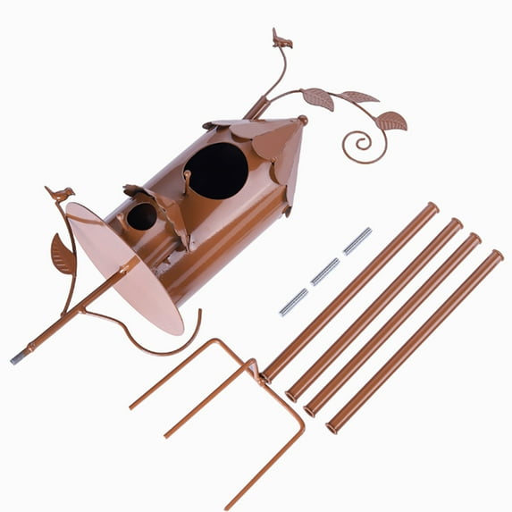 NSESSHome Metal Bird House With Poles Outdoor Metal Bird House Stake Bird House For Patio Backyard Patio Outdoor Garden Decoration