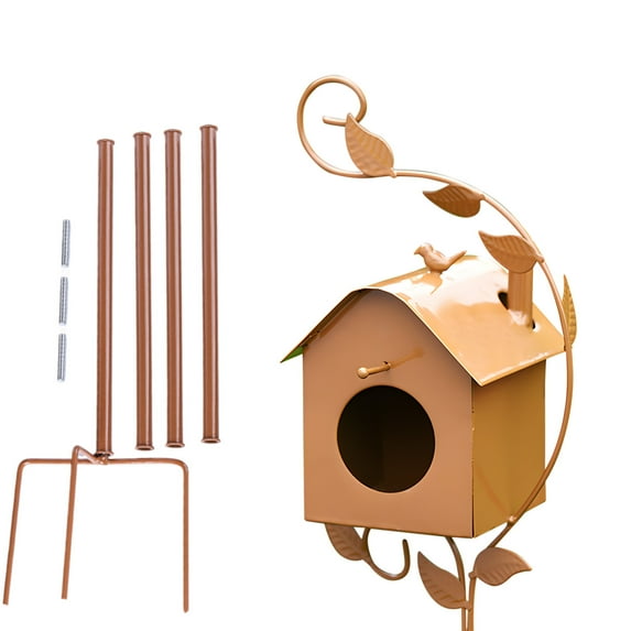 NSESSHome Metal Bird House With Poles Outdoor Metal Bird House Stake Bird House For Patio Backyard Patio Outdoor Garden Decoration