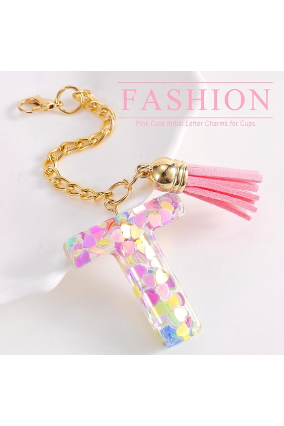 Personalized Initial Keychain Handle - Cute Epoxy Resin Accessory with Heart-Shaped Sequins and Tassel - Perfect Gift for Women and Girls