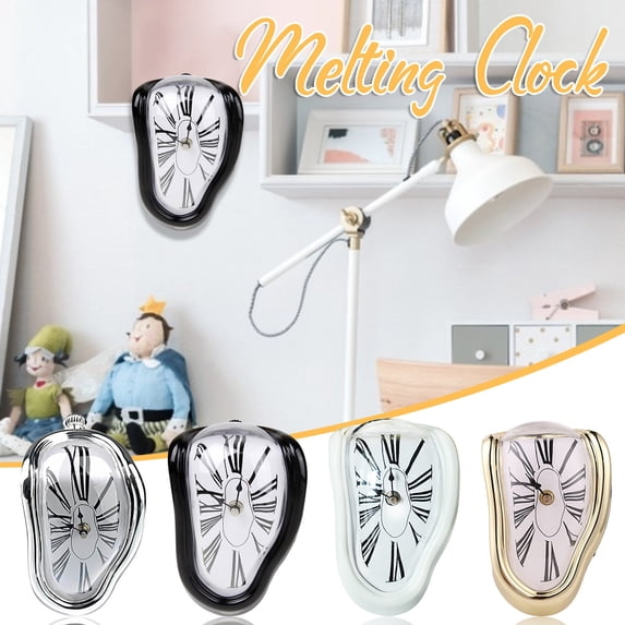 NSESSHome Retro Wall Clock Twisted Roman Numeral Clock Living Room Mute Melting Clock