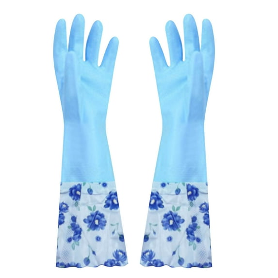 NSESSHome Clearance Rubber Cleaning Gloves, Household Kitchen Dishwashing Gloves with Cotton Flocked Liner, Long Cuff 16.5 Inches, Reusable, Non-Slip