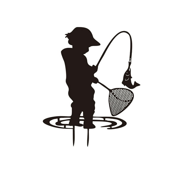 NSESSHome Rustproof Wrought Iron Garden Decoration, Child Catching Fish for Outdoor Spaces
