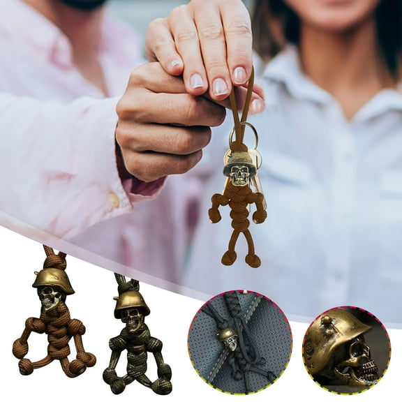 NSESSHome Skeleton Soldier Rope Key Chain, Motorcycle KEY LANYARD Antique Brass Skeleton Umbrella Rope Pendant Motorcycle Key Chain