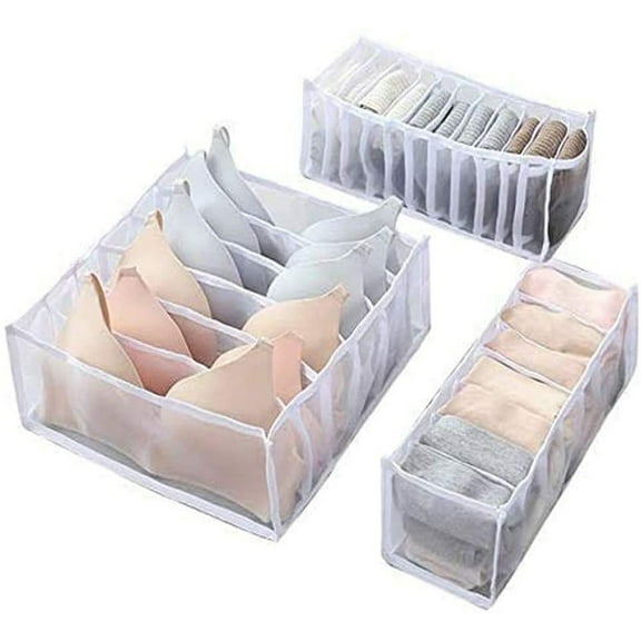 NSESSHome Underwear Organizer, 3 Set Foldable Bra Underwear Organizer Drawer Divider Storage Organizer for Underwear, Socks, Ties, Bras, Women Underwear Storage Compartment Box