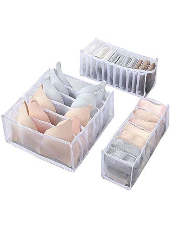 Underwear Organizer, 3 Set Foldable Bra Underwear Organizer Drawer Divider Storage Organizer for Underwear, Socks, Ties, Bras, Women Underwear Storage Compartment Box
