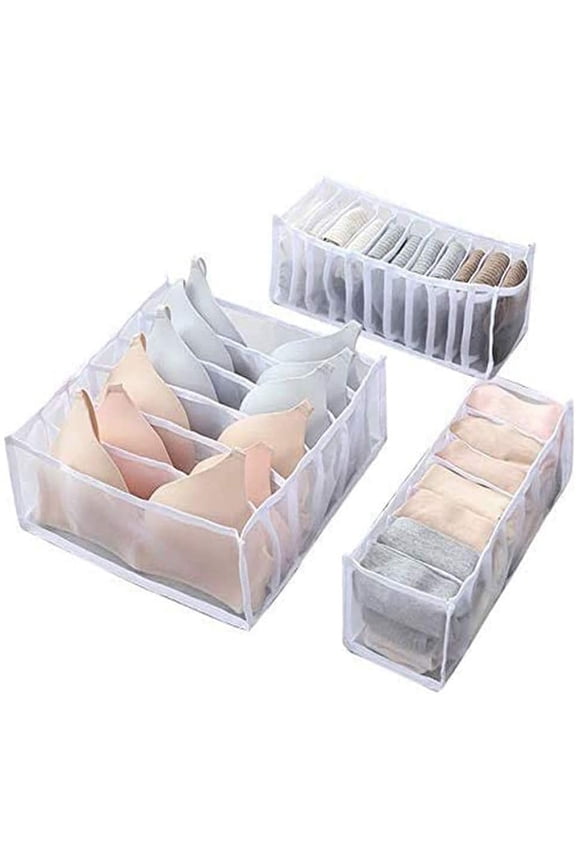 Underwear Organizer, 3 Set Foldable Bra Underwear Organizer Drawer Divider Storage Organizer for Underwear, Socks, Ties, Bras, Women Underwear Storage Compartment Box