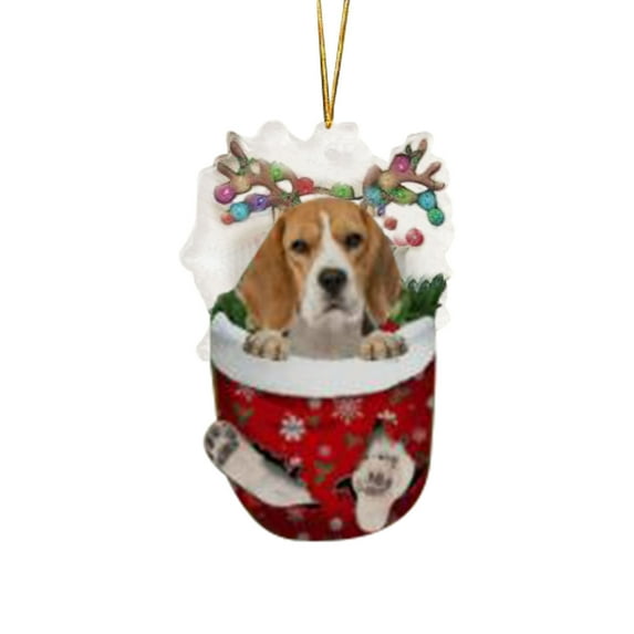 NSESSHome Dog Stocking Christmas Tree Ornament,Wood, Xmas Decorations Funny Lovers Gift Hanging Decoration Assorted Holiday for Party