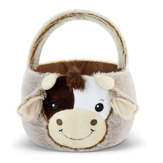 NSESSHome Easter Basket Plush Cow Cute Easter Eggs Candies Storage Bag with Furry Ears Personalized Gifts for Kids Party Decorations Supplies