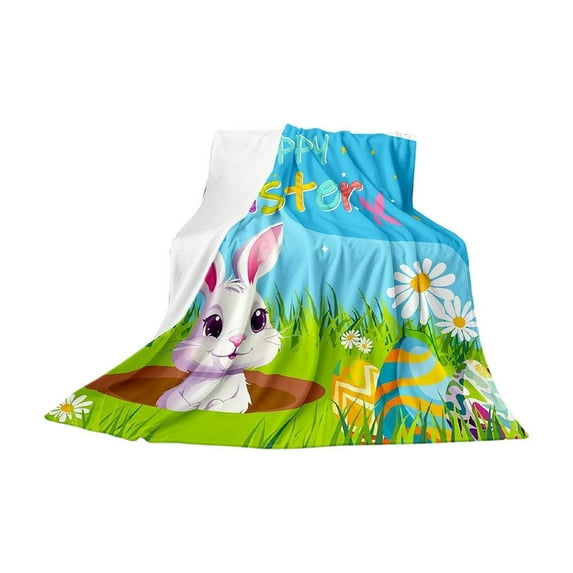 NSESSHome Easter Blanket Easter Rabbit Bunny Eggs Spring Flower Throw Blanket Soft Lightweight Durable Flannel Fleece Blanket for Bed Sofa Couch Camping Travel 39x27In