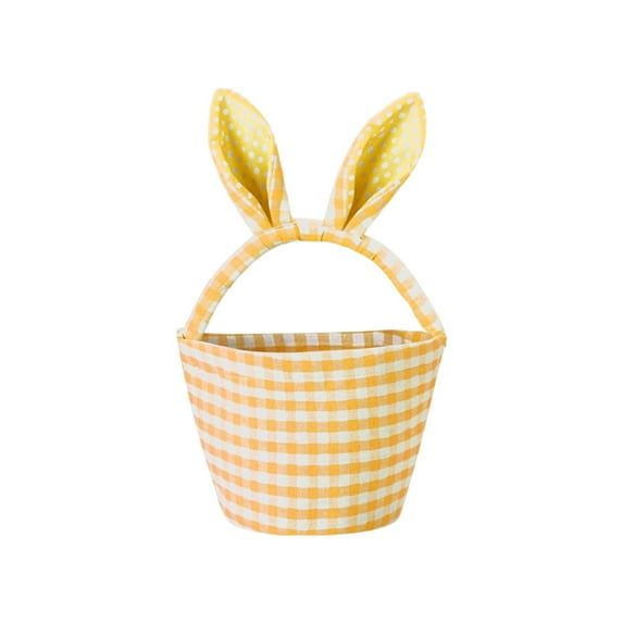 NSESSHome Easter Bunny Basket Egg Hunt Rabbit Bucket for Kids with Cute Rabbit Ears Plaid Storage Bag Gifts Candies Personalized Easter Party Gifts
