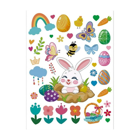 NSESSHome Easter Bunny Window Clings Cute Cartoon Rabbit Easter Eggs Chick Carrot Window Decals Double-Sided Spring Window Decor for Home School Office Hunt Game Supplies