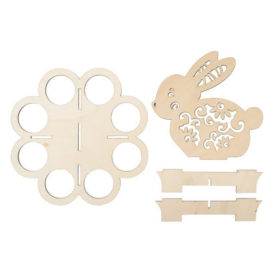 NSESSHome Easter Bunny Wooden Shelf, 8-Hole Display for Easter Eggs, DIY Craft Decor for Home, Kitchen, and Office