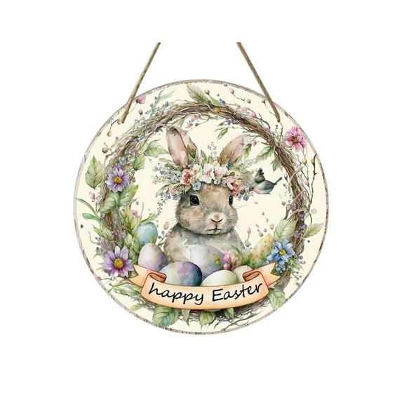NSESSHome Easter Egg Bunny Door Wreath, Easter Rabbit Door Decorations, 11.8" Happy Easter Door Sign, Wooden Easter Bunny Door Hanging Sign, Easter Door Decor for Spring Wall Home Farmhouse