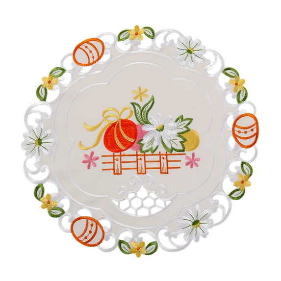 NSESSHome Easter Placemats, Rabbit Cutwork Embroidered Placemat 13.7inch Round, Spring Egg Floral Embroidery Table Mats for Easter Table Decorations, Easter Placemats