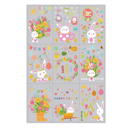 NSESSHome Easter Window Clings for Glass Window, 9 Sheets Easter Bunny Window Stickers Easter Eggs Window Decals Decorations for Home Office Shop School Classroom
