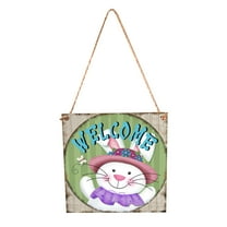 NSESSHome Happy Easter Door Sign Cute Rabbit Wooden Hanging Sign Front Door Welcome Wreath Easter Porch Hanger Indoor and Outdoor Porch Farmhouse Party Decoration
