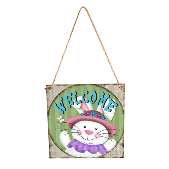 NSESSHome Happy Easter Door Sign Cute Rabbit Wooden Hanging Sign Front Door Welcome Wreath Easter Porch Hanger Indoor and Outdoor Porch Farmhouse Party Decoration