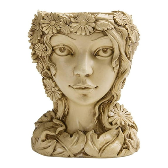 NSESSHome Head Planter Face Flower Pot Goddess Statue Planter Decorative Girl Portrait Planter Indoor Outdoor Girl Face Flower Vase Container Planter