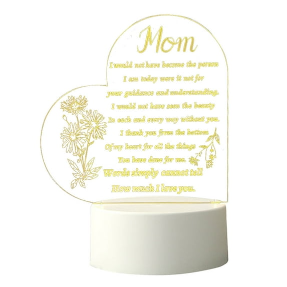 NSESSHome Mother's Day Gift for Mom, Gifts for Mom from Daughter Son, Acrylic Engraved Night Light Mother Birthday Gifts, Personalised Presents for Mom Unique, Room Decartion Night Lamp