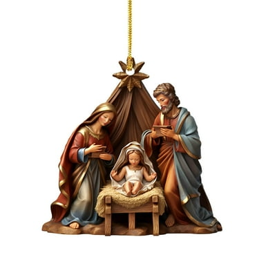 NSESSHome Nativity Scene Ornaments for Christmas Tree, Flat Gifts Boxed Keepsake, Nativity Set Indoor, The Birth of Jesus Decor, Religious Gifts for Christian and Family