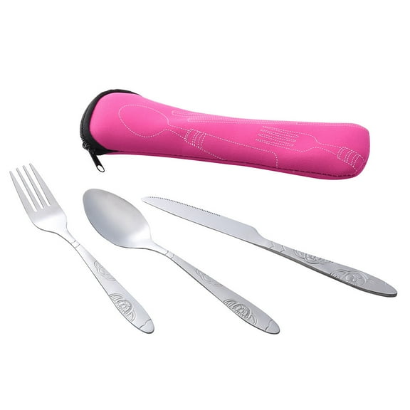 NSESSHome Portable Travel Utensils Set with Case, Reusable Office Flatware Set, Healthy Travel Cutlery Set 3 PCs Stainless Steel Fork, Spoon, Knife Cutlery Ideal for Travel, Lunch Box and Camping