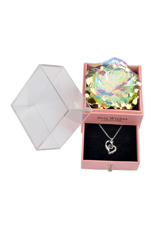 Preserved Flowers Gift for Mom from Son or Daughter, Rose and Heart Necklace, Ideal Gifts Birthday, Mother's Day, Valentine's Day, Christmas for Grandma for Her, Women, Wife