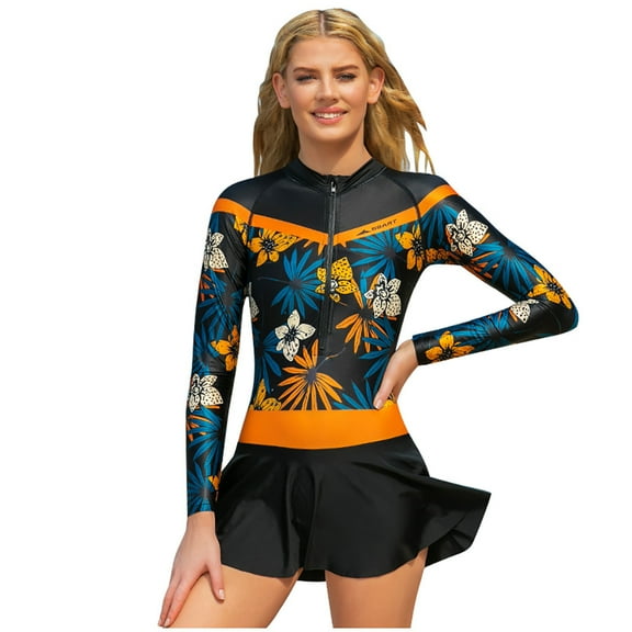 NSESSHome Rash Guard Dive Skin UV Swimwear Sport Skins for Women, Long Sleeve One Piece Front Zipper Diving Wetsuit for Surfing Swimming Snorkeling Canoeing