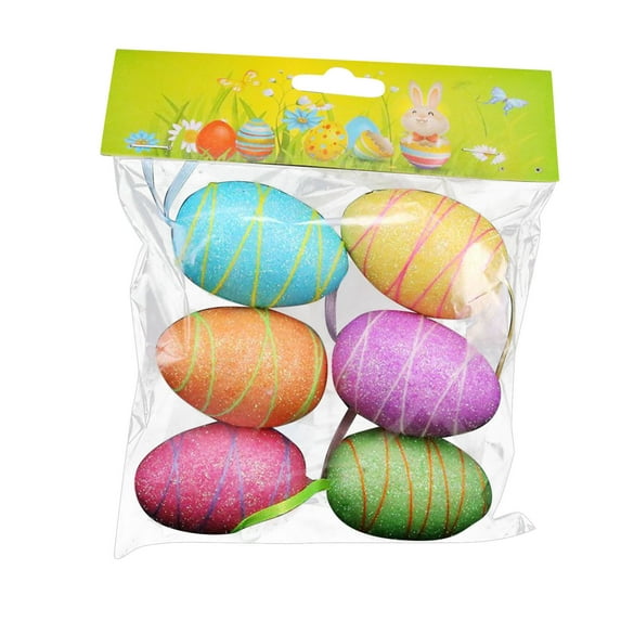 NSESSHome Set of 6pcs Easter Hanging Eggs Colorful Painted Foam Egg Easter Tree Ornaments Decor for Spring Easter Party Supplies Table Shelf Decor DIY Crafts Home Decorations