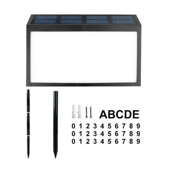 NSESSHome Solar-Powered Address Sign LED Light, Outdoor House Number Plaque with Bright Cool White LED, IP65 Waterproof, Rechargeable Solar Panel, Easy Installation for Wall or Ground Mount